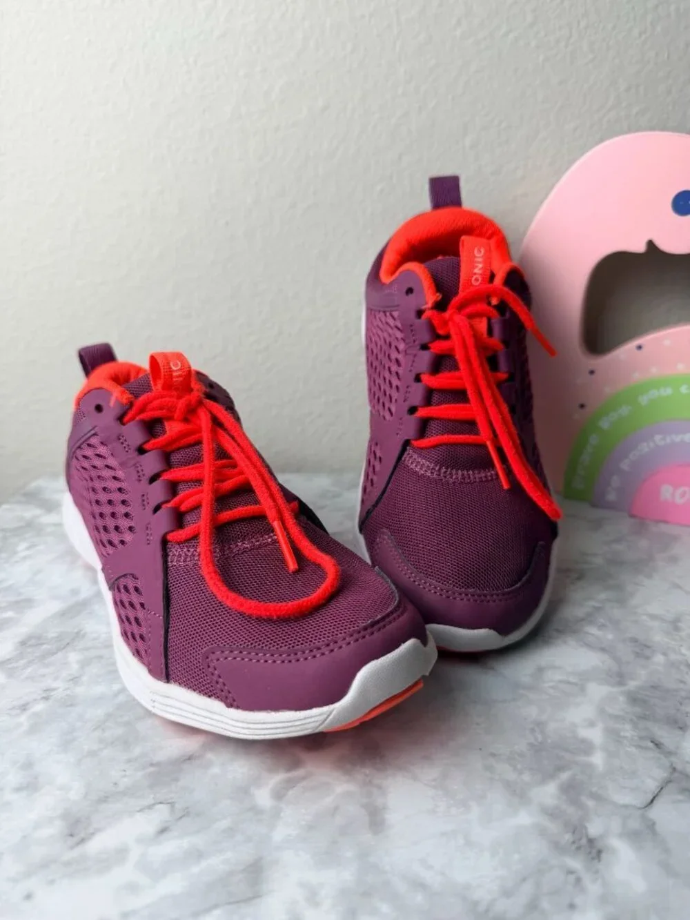 Vionic Womens Ingrid Purple Athletic Sneakers Size 5 With Orange Accents